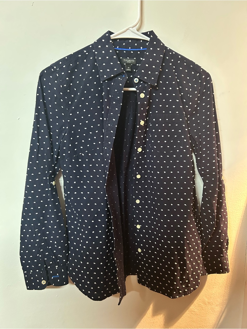 Talbots Navy Polka Dot Cotton Button-Down Shirt - Navy